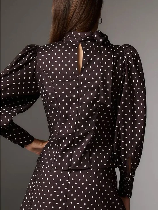 New Anthropologie Lovaan Danielle Linen Blend Polka Dot Long-Sleeve Blouse - Picture 2 of 10